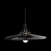 Vidéki stílusú, mázas fémből és mázas kerámiából készült, textilburkolatú vezetékkel kialakított, kézműves függeszték lámpa.